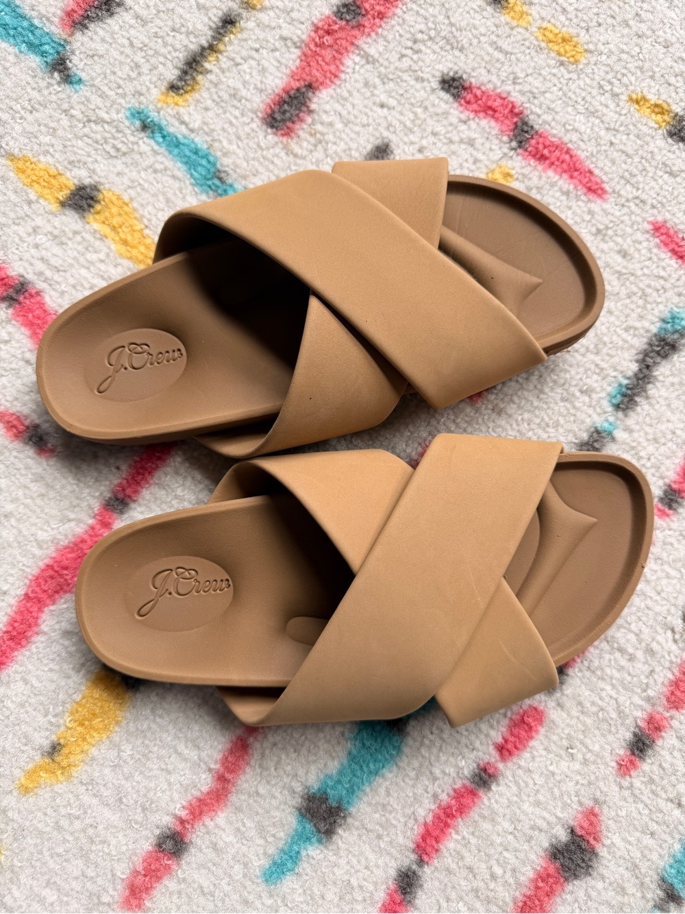 J.Crew Tan Beige Cross Strap Slide Sandals